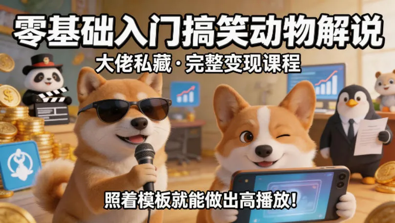 零基础入门搞笑动物解说，大佬私藏完整变现课程，照着模板就能做出高播放_就是爱分享