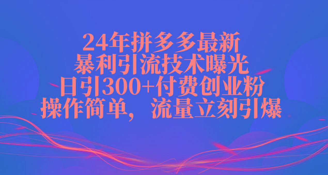 24年拼多多最新暴利引流技术曝光，日引300+付费创业粉，操作简单，流量..._就是爱分享