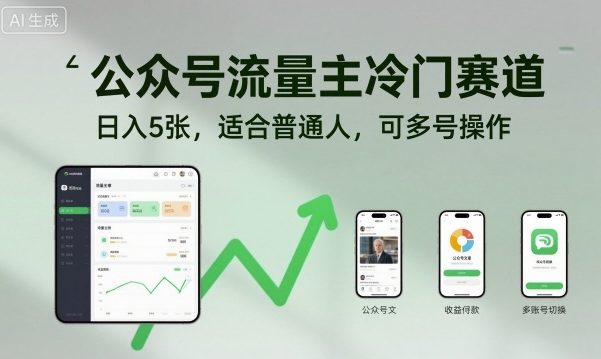 公众号流量主冷门赛道，日入5张，适合普通人，可多号操作_就是爱分享