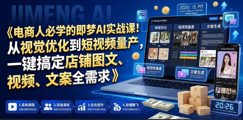 电商人必学的即梦AI实战课!从视觉优化到短视频量产,一键搞定店铺图文、视频、文案全需求_一起云网创