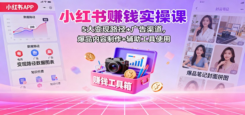 小红书赚钱实操课:5大变现路径+广告渠道,爆品内容制作+辅助工具使用_就是爱分享