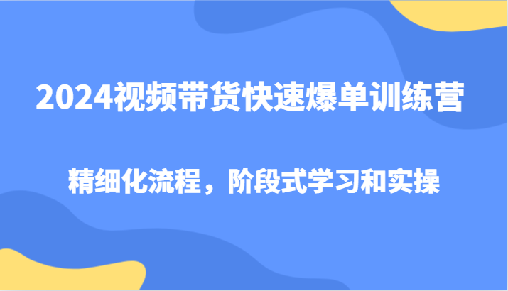 2024视频带货快速爆单训练营，精细化流程，阶段式学习和实操_就是爱分享