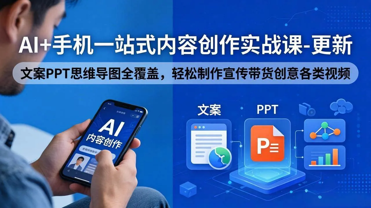 （18204期）AI+手机一站式内容创作实战课-更新，文案PPT思维导图全覆盖，轻松制作宣传带货创意各类视频_就是爱分享
