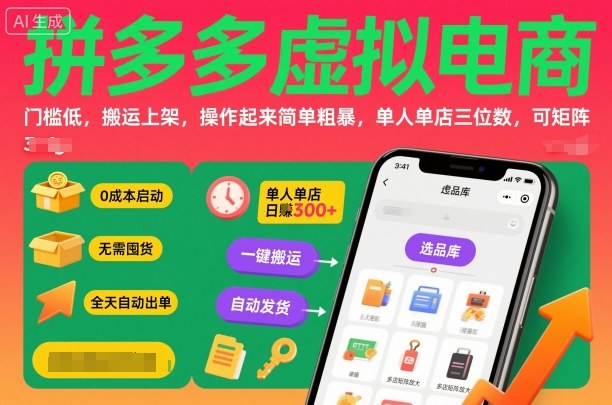 拼多多虚拟电商，门槛低，搬运上架，操作起来简单粗暴，单人单店三位数，可矩阵_就是爱分享