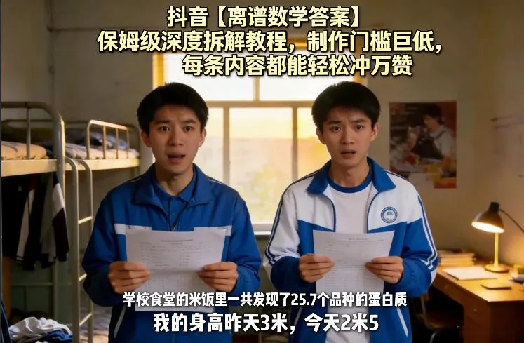 抖音【离谱数学答案】保姆级深度拆解教程，制作门槛巨低，每条内容都能轻松冲万赞，附详细步骤_就是爱分享