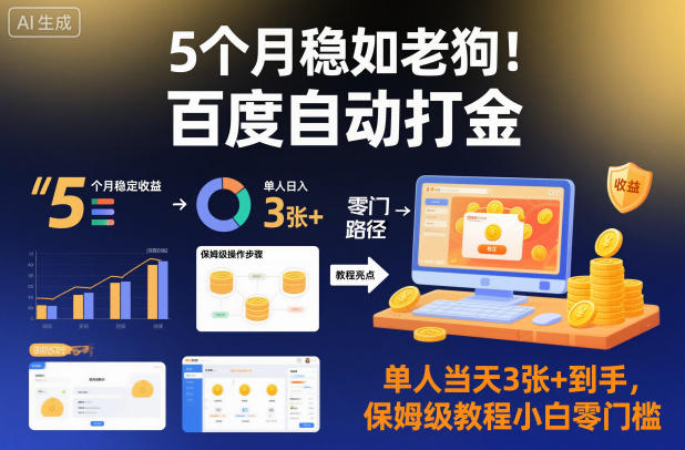 5个月稳如老狗！百度自动打金，单人当天3张+到手，保姆级教程小白零门槛【揭秘】_就是爱分享