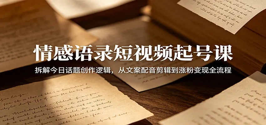 情感语录短视频起号课:拆解今日话题创作逻辑,从文案配音剪辑到涨粉变现全流程_一起云网创