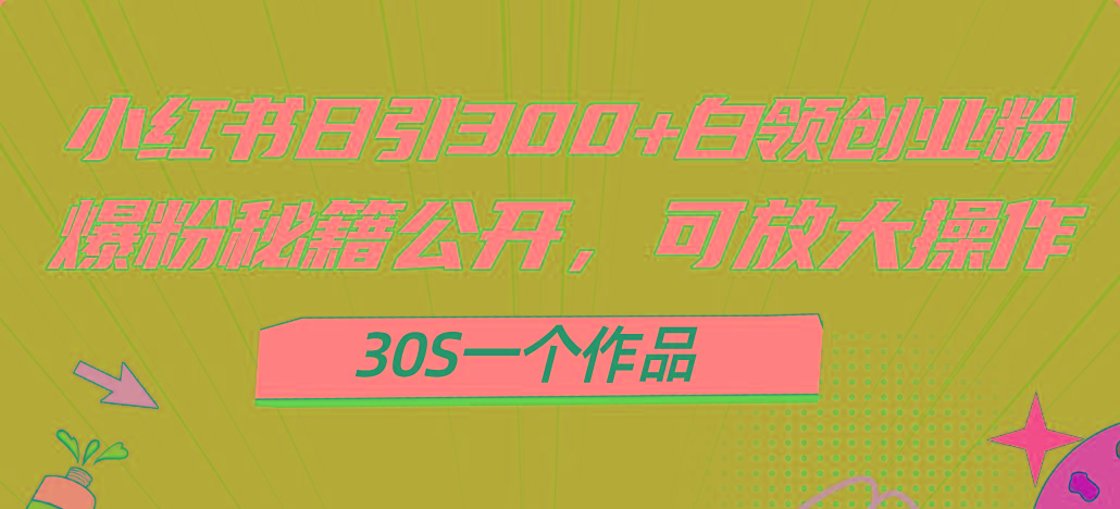 小红书日引300+高质白领创业粉，可放大操作，爆粉秘籍！30s一个作品_就是爱分享
