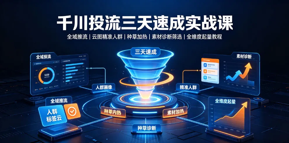 千川投流三天速成实战课|全域推流、云图精准人群、种草加热、素材诊断筛选全维度起量教程_一起云网创