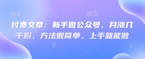 付费文章：新手做公众号，月涨几干粉，方法很简单，上手就能做_就是爱分享