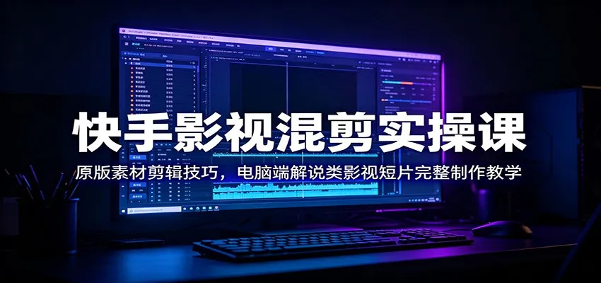 快手影视混剪实操课:原版素材剪辑技巧,电脑端解说类影视短片完整制作教学_一起云网创