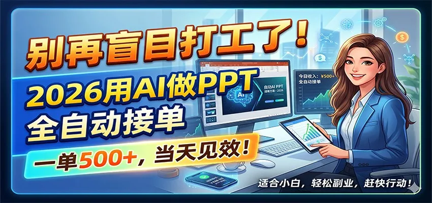 别再盲目打工了!2026用AI做PPT全自动接单,一单5张+,当天见效!_一起云网创