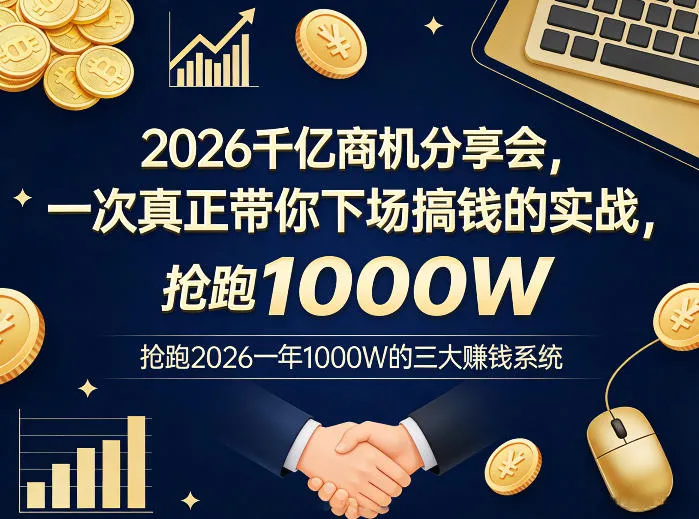 2026千亿商机分享会，一次真正带你下场搞钱的实战，抢跑2026一年1000W的三大賺钱系统_就是爱分享
