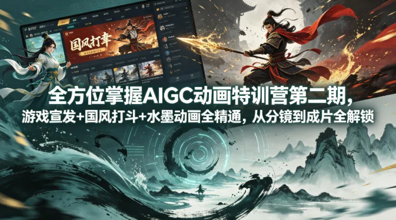 全方位掌握AIGC动画特训营第二期，游戏宣发+国风打斗+水墨动画全精通，从分镜到成片全解锁_就是爱分享