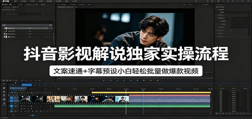 抖音影视解说独家实操流程，文案速通+字幕预设小白轻松批量做爆款视频_就是爱分享