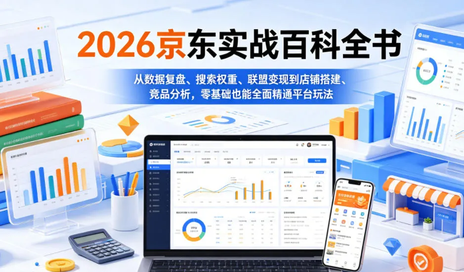 2026京东实战百科全书,从数据复盘、搜索权重、联盟变现到店铺搭建、竞品分析,零基础也能全面精通平台玩法_一起云网创