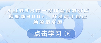 小红书3分钟一条作品精准引流创业粉300+，打造属于自己的流量帝国_就是爱分享