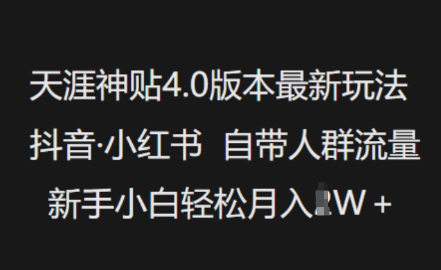 天涯神贴4.0版本最新玩法，抖音·小红书自带人群流量，新手小白轻松月入过W_就是爱分享