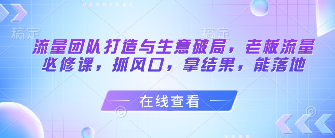 流量团队打造与生意破局，老板流量必修课，抓风口，拿结果，能落地_就是爱分享