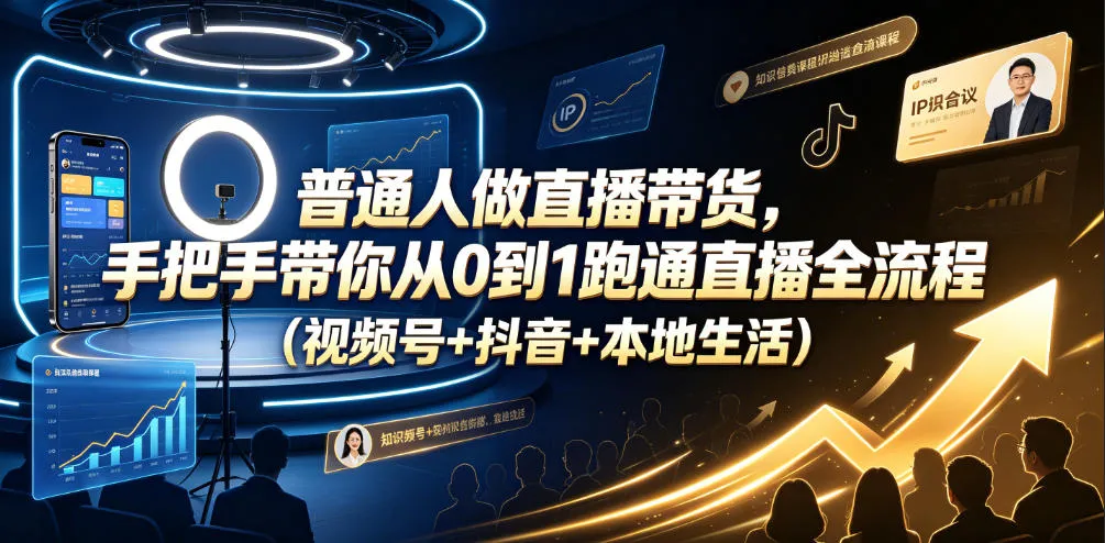 普通人做直播带货，手把手带你从0到1跑通直播全流程（视频号+抖音+本地生活）_一起云网创