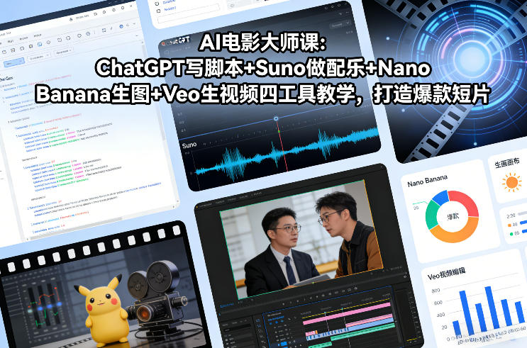 AI电影大师课：ChatGPT写脚本+Suno做配乐+Nano Banana生图+Veo生视频，打造爆款短片_就是爱分享