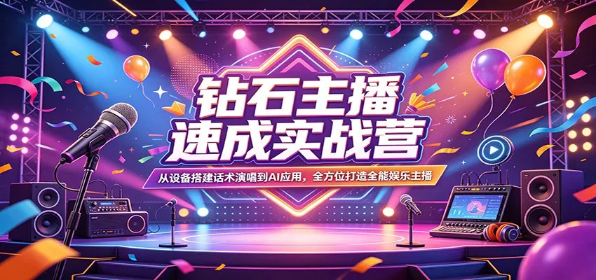 钻石主播速成实战营：从设备搭建话术演唱到AI应用，全方位打造全能娱乐主播_就是爱分享