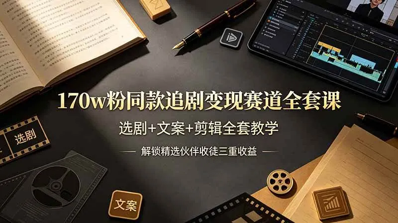 （19123期）170w粉博主同款追剧变现赛道全套课，选剧+文案+剪辑全套教学，解锁精选伙伴收徒三重收益_一起云网创