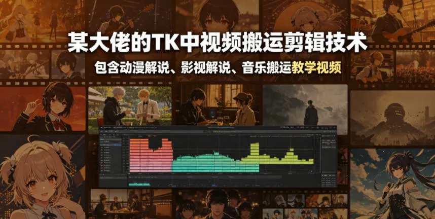 某大佬的TK中视频搬运剪辑技术,包含动漫解说、影视解说、音乐搬运教学视频_一起云网创