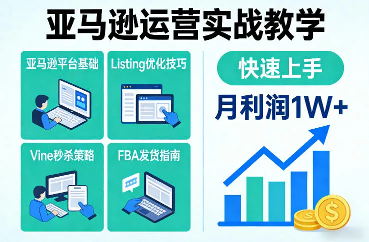 亚马逊运营实战教学，亚马逊平台+Listing优化+Vine秒杀+FBA发货等，快速上手，实现店铺月利润1W_就是爱分享