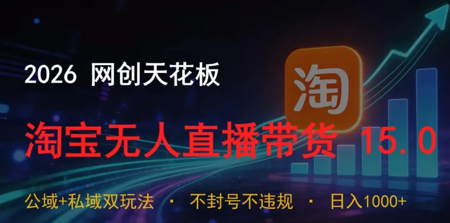 2026网创天花板，淘宝无人直播带货15.0，公域+私域双玩法，日入1k+，不违规不封号【揭秘】_一起云网创