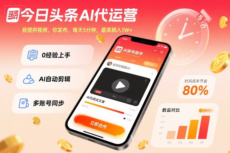 今日头条AI代运营，我提供视频，你发布，每天5分钟，最高躺入1W+【揭秘】_就是爱分享