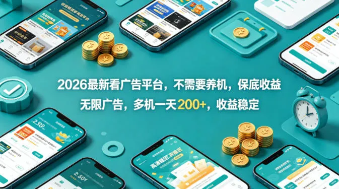 2026最新看广告平台，不需要养机，保底收益，无限广告，多机一天200+，收益稳定【揭秘】_就是爱分享