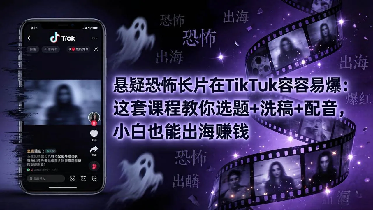 （18220期）悬疑恐怖长片在TikTok最容易爆：这套课程教你选题+洗稿+配音，小白也能出海赚钱_就是爱分享
