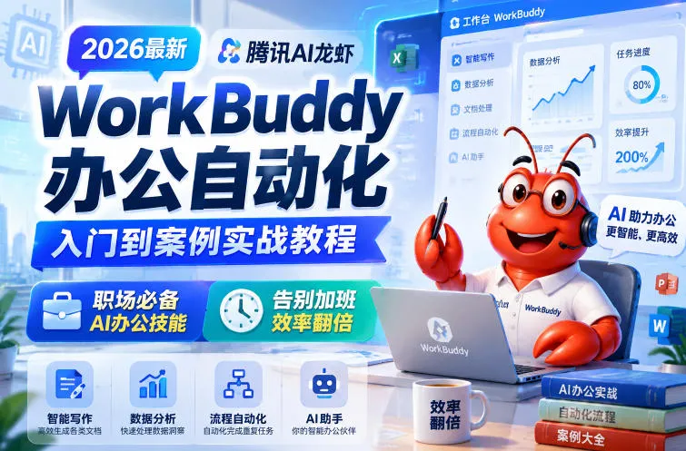 2026最新腾讯AI龙虾WorkBuddy办公自动化入门到案例实战教程,职场必备AI办公技能,告别加班,效率翻倍_一起云网创
