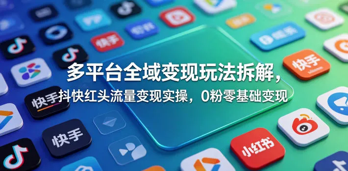 多平台全域变现玩法拆解,抖快红头流量变现实操,0粉零基础变现_一起云网创