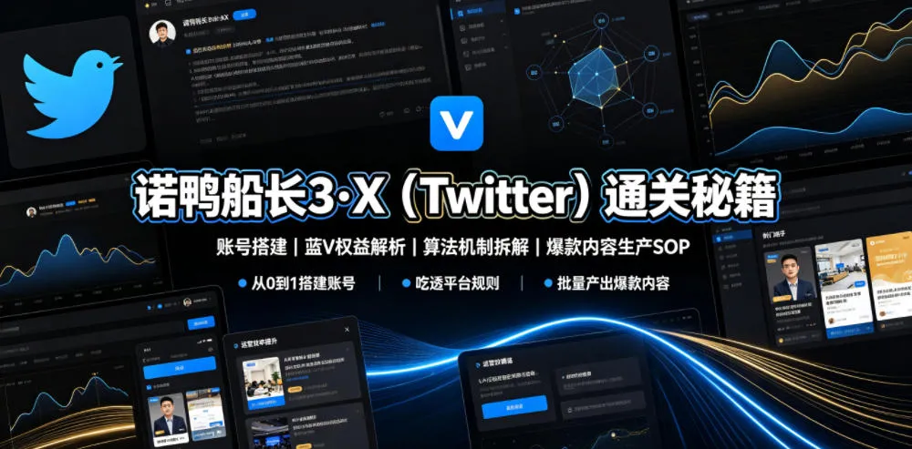 诺鸭船长3·X（Twitter）通关秘籍，涵盖账号搭建、蓝V权益解析、算法机制拆解及爆款内容生产SOP_一起云网创