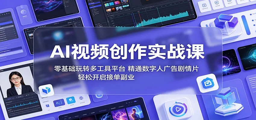 AI视频创作实战课:零基础玩转多工具平台,精通数字人广告、剧情片,轻松开启接单副业_一起云网创
