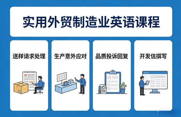 实用外贸制造业英语课程，教你专业处理送样请求、应对生产意外、回复品质投诉、撰写开发信等_就是爱分享