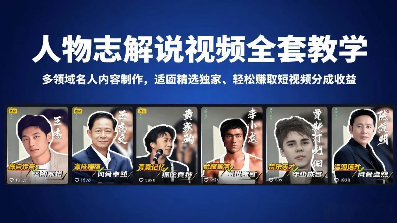 （18205期）人物志解说视频全套教学，多领域名人内容制作，适配精选独家，轻松赚取短视频分成收益_就是爱分享