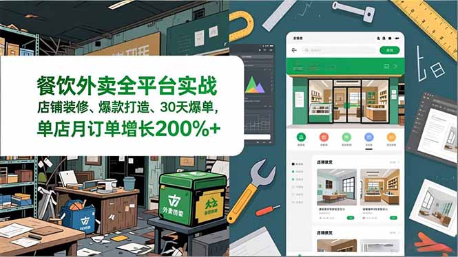 餐饮外卖全平台实战，店铺装修、爆款打造、30天爆单，手把手教学，单店月订单增长200%+_就是爱分享