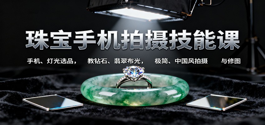 珠宝手机拍摄技能课:手机、 灯光选品，教钻石、翡翠布光，极简、中国风拍摄与修图_就是爱分享