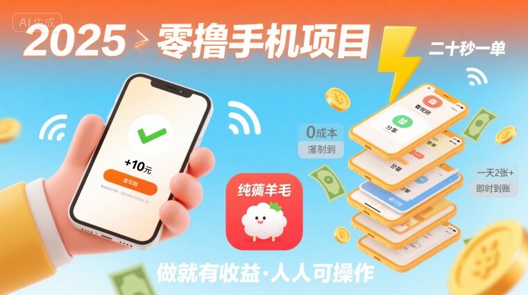 2025年零撸手机项目，二十秒一单，纯薅羊毛 一天2张+做就有_就是爱分享