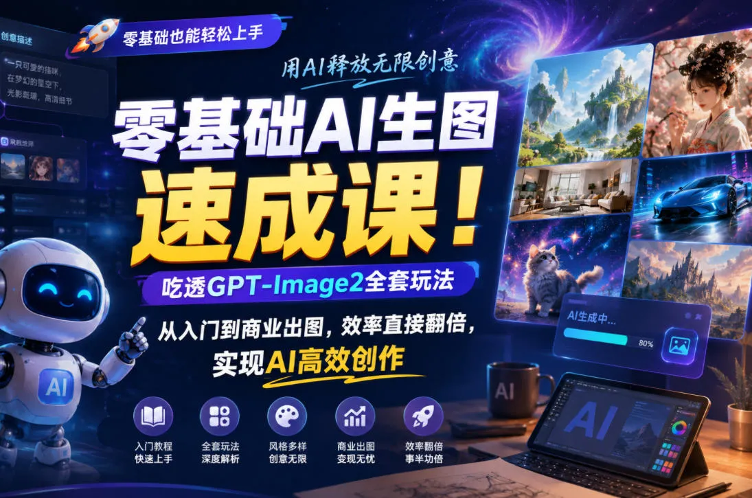 零基础AI生图速成课!吃透GPT-Image2全套玩法,从入门到商业出图,效率直接翻倍,实现AI高效创作_一起云网创