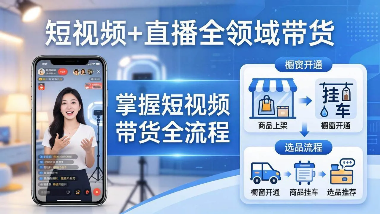 （17835期）短视频+直播全领域带货：掌握橱窗开通、挂车、选品、爆款文案改编等短视频带货全流程_就是爱分享