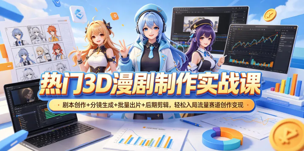 热门3D漫剧制作实战课,剧本创作+分镜生成+批量出片+后期剪辑,轻松入局流量赛道创作变现_一起云网创
