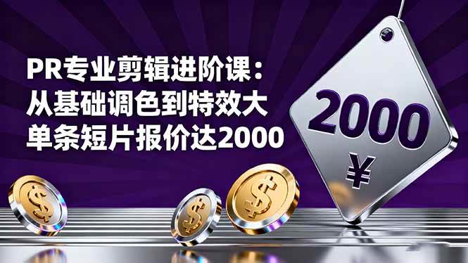 （16381期）PR专业剪辑进阶课：从基础调色到特效大片的进阶技能，单条短片报价达2000_就是爱分享