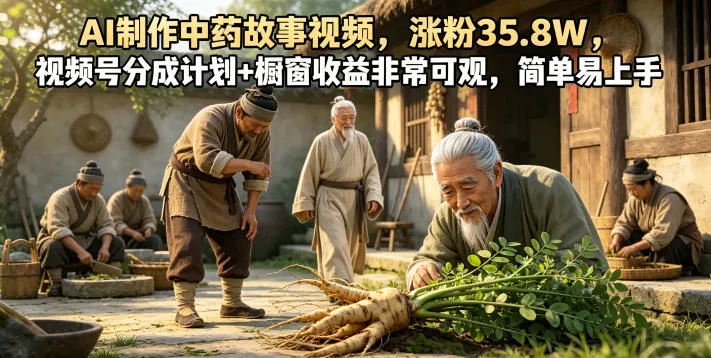 AI制作中药故事视频,涨粉35.8W,视频号分成计划+橱窗收益非常可观,简单易上手_一起云网创