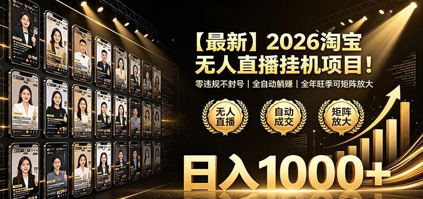最新2026淘宝无人直播挂机项目!零违规不封号,全自动躺赚,日入1000+_一起云网创