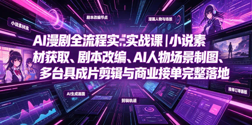 AI漫剧全流程实战课|小说素材获取、剧本改编、AI人物场景制图、多工具成片剪辑、平台付费变现与商业接单完整落地_一起云网创