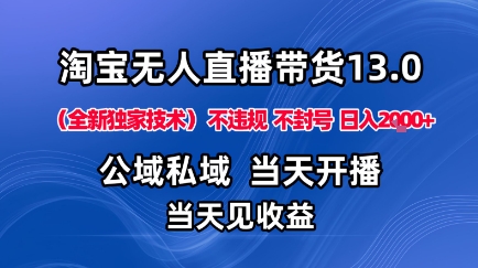 淘宝无人直播13.0，公域私域技术，不封号，不违规布局下半年旺季赛道，日入1K+（独家技术）【揭秘】_就是爱分享